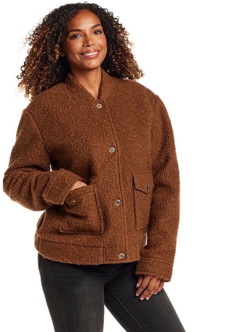 Gallery New York Women's XL Toffee brown Boucle Snap-Front Jacket New Tags